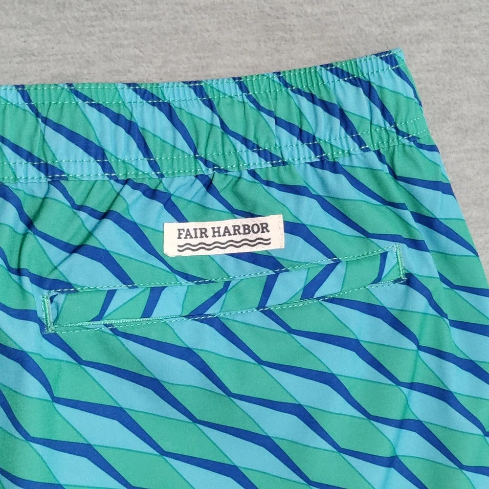 Fair Harbor Swim Trunks Mens XXL Geometric‎ Drawstring Lined Blue/Green